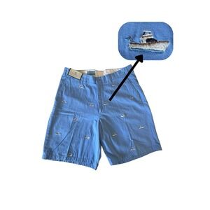 Castaway Nantucket Island Men's Embroidered‎ Boats Cisco Chino Shorts 36" Blue